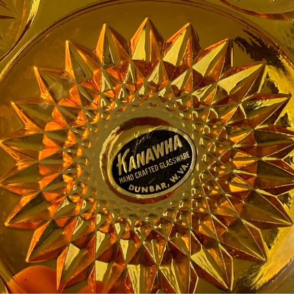 Vintage Kanawha Glass Amber Hob Star Pattern Bowl Candy Dish with Sticker - Picture 3 of 10